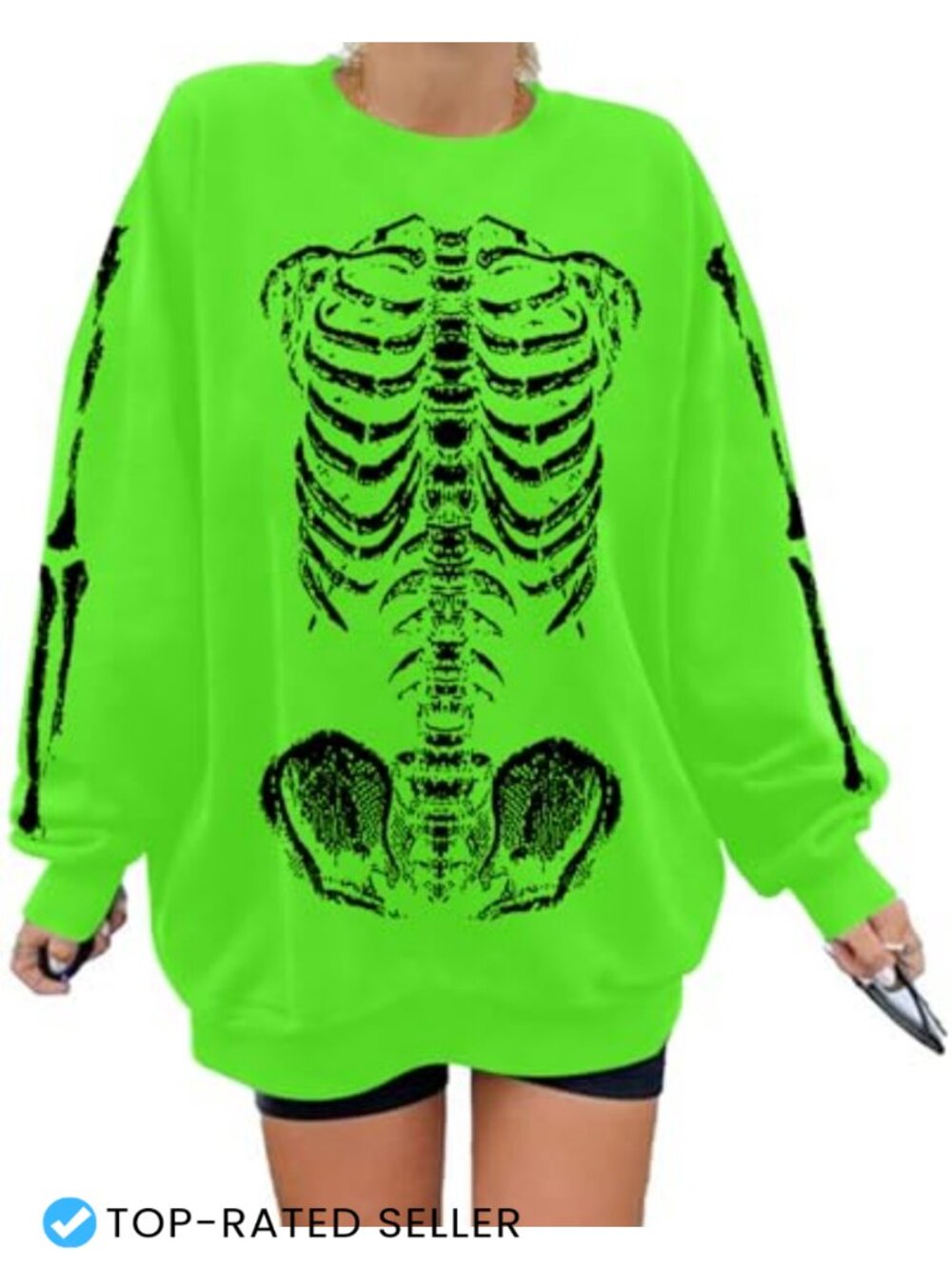 Oversized Gothic Skeleton Graphic Sweatshirt Pullover Crew Neck Women